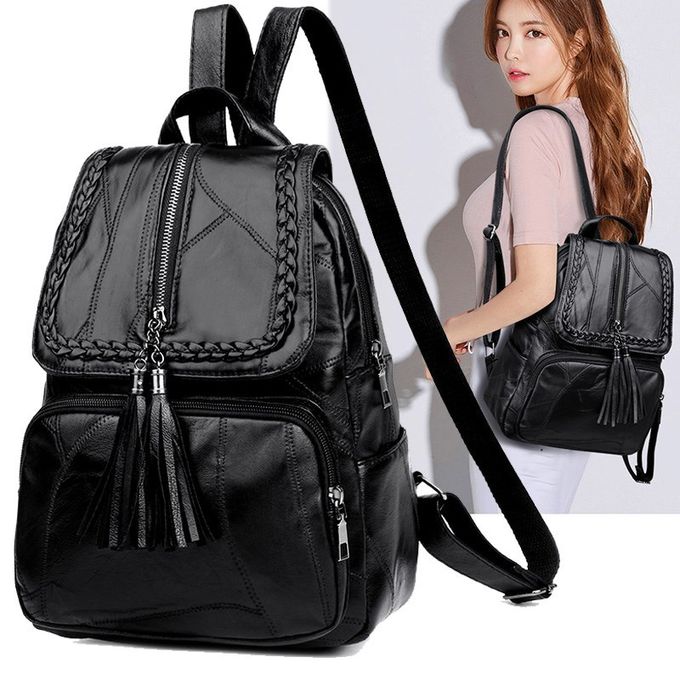 Backpack Bag Shoulder Bags PU Leather Travel Bag-Black in Kenya