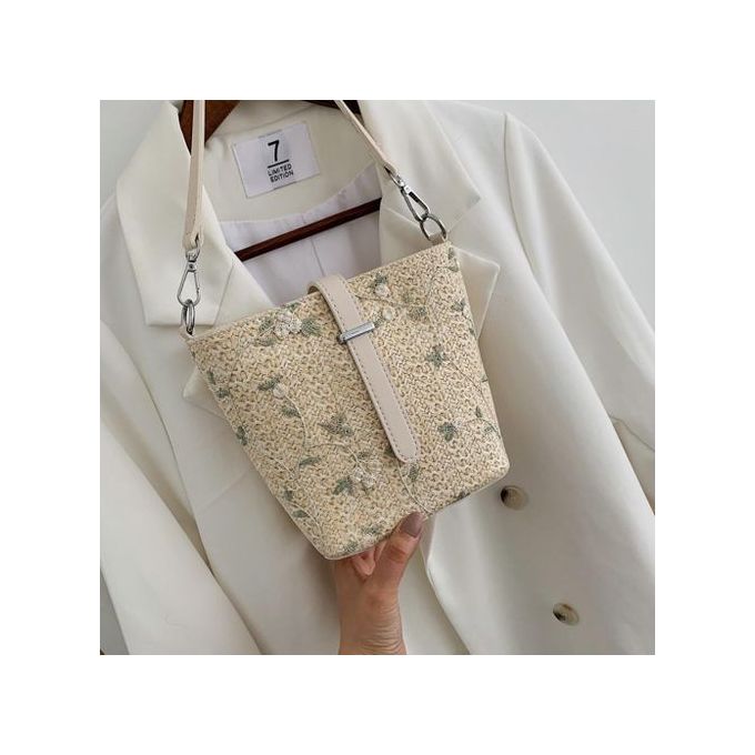 Beach Lace Embroid Straw Bucket Bag Burlap Square Bag Messenger Bag in Kenya